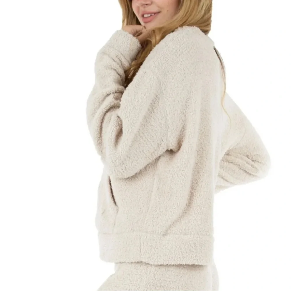 REWASH WOMEN BEIGE TEXTURED POCKETED LONG SLEEVE CREW NECK TOP AND PANTS SIZE XL